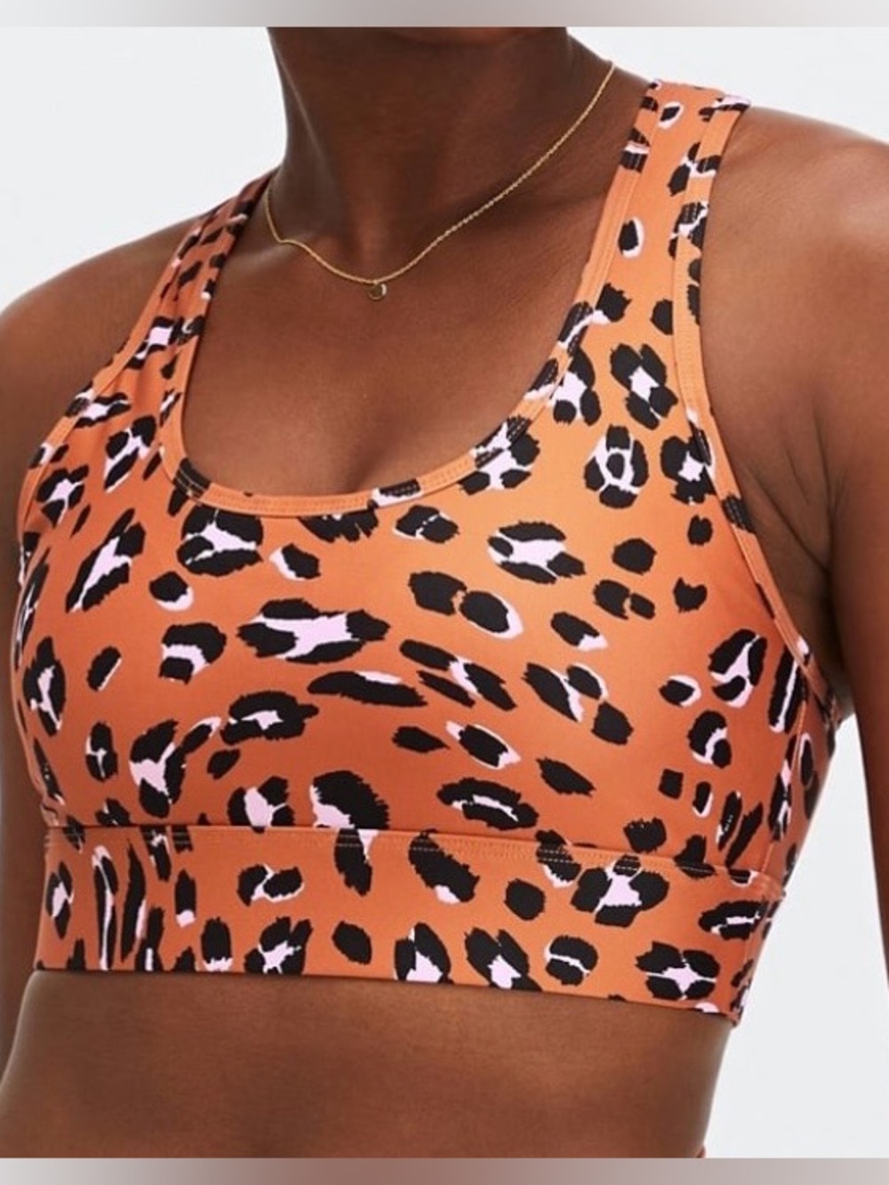 Fabletics On-The-Go Medium Impact Women's Leopard Print Sports Bra- Orange
